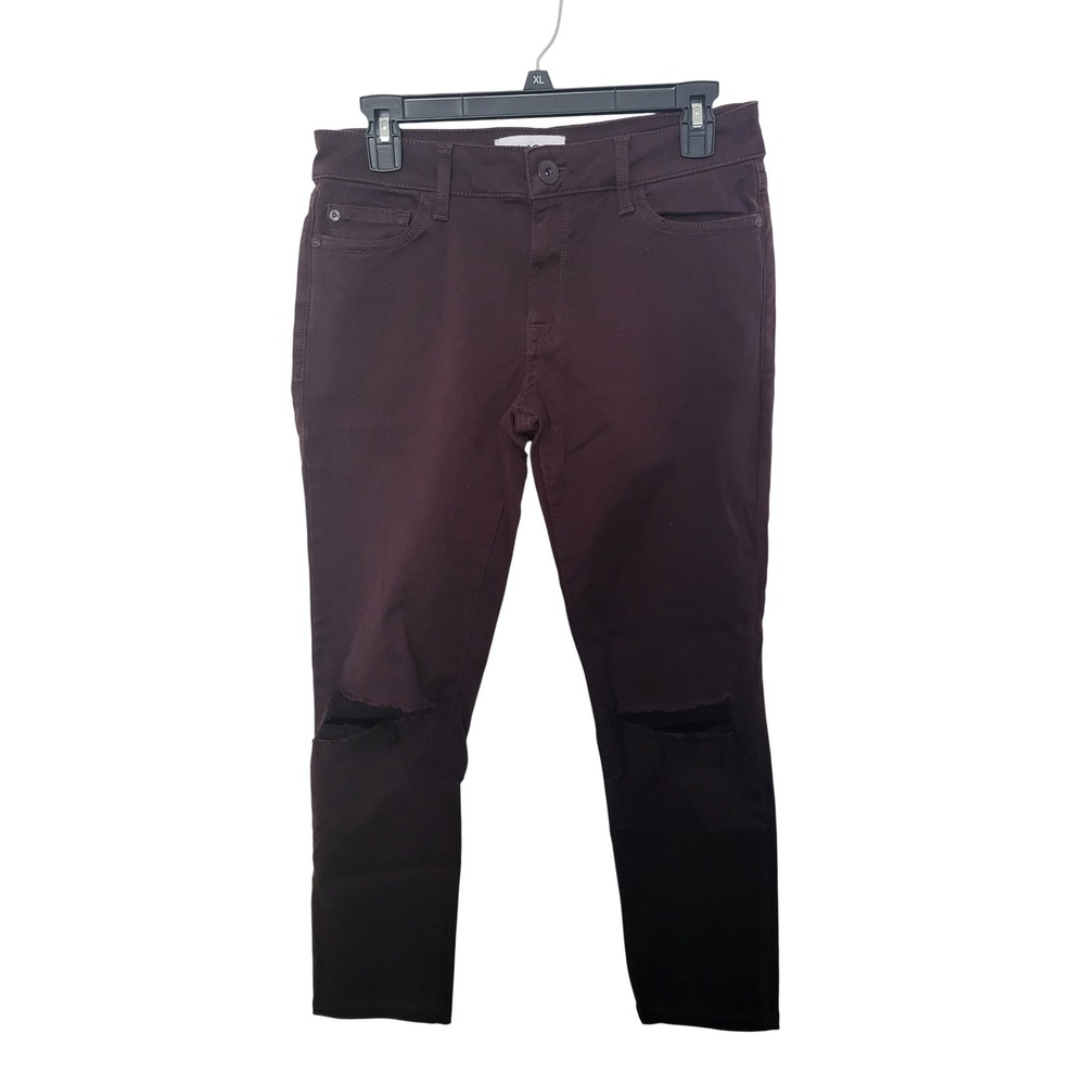 DL1961 Skinny Jeans Women 28 Burgundy Distressed Knee Slits Mid Rise Slim Pant